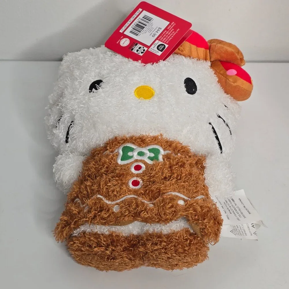 Hello Kitty Gingerbread Plush‎ Hugger Pillow Sanrio 2024 NEW Polka Dot Bow